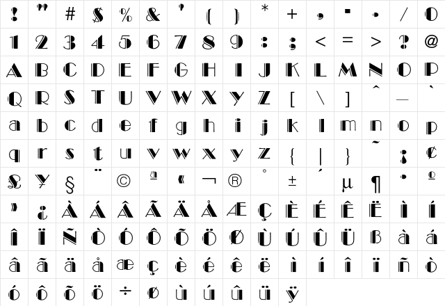 Broadway Medium font glyphpreview