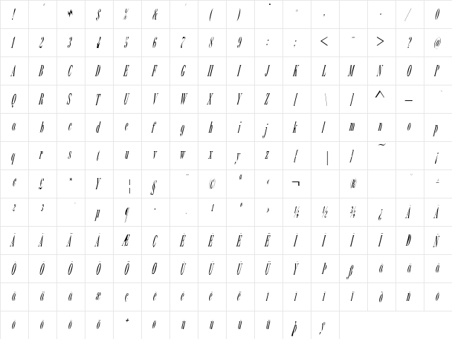 Bordeaux ICG Italic font glyphpreview