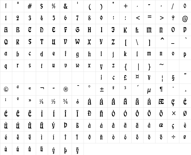 Freedom-Condensed Normal font glyphpreview