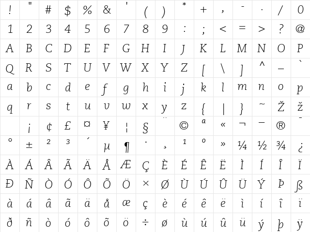 Caecilia LT LightItalic Regular font glyphpreview