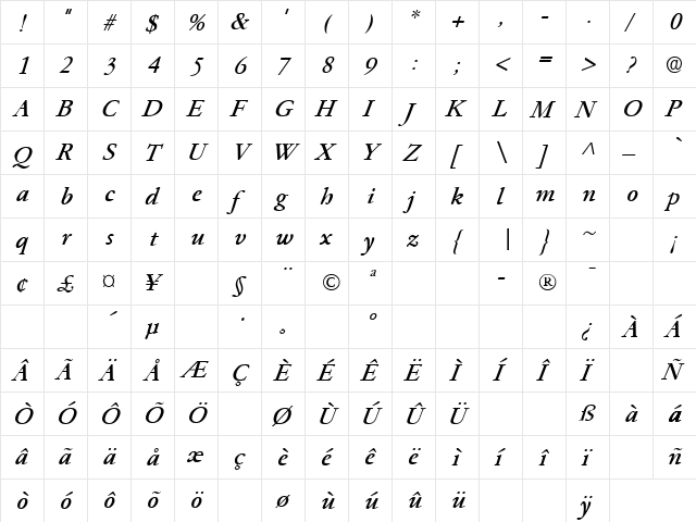 Paramount Italic font glyphpreview