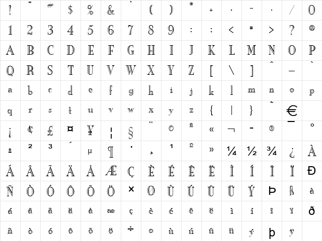 NewEnglandEngraved Normal font glyphpreview