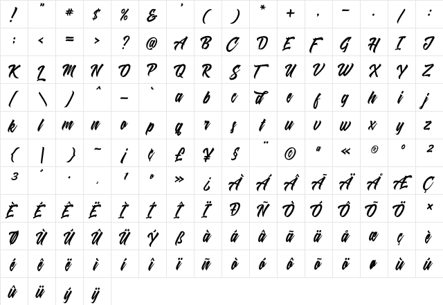 Shanders Free Regular font glyphpreview