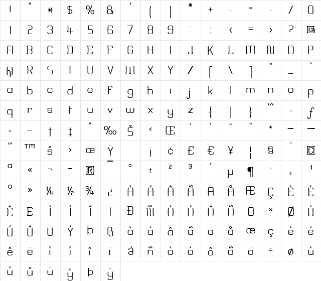 Erinal Regular font glyphpreview