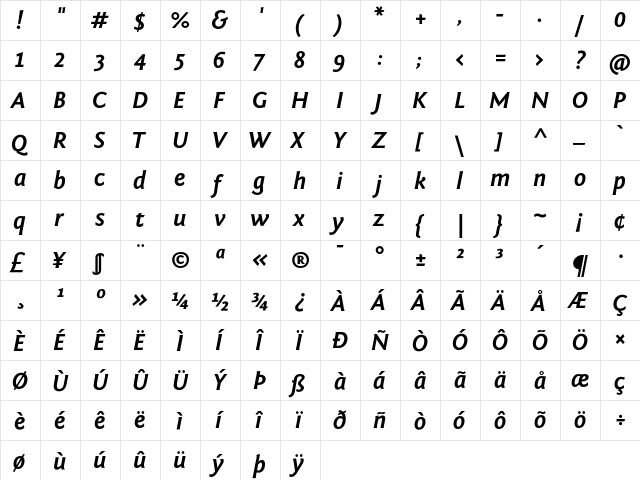 Fontin Sans Bold Italic font glyphpreview