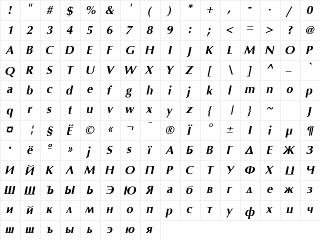 AGOpus Bold Oblique font glyphpreview