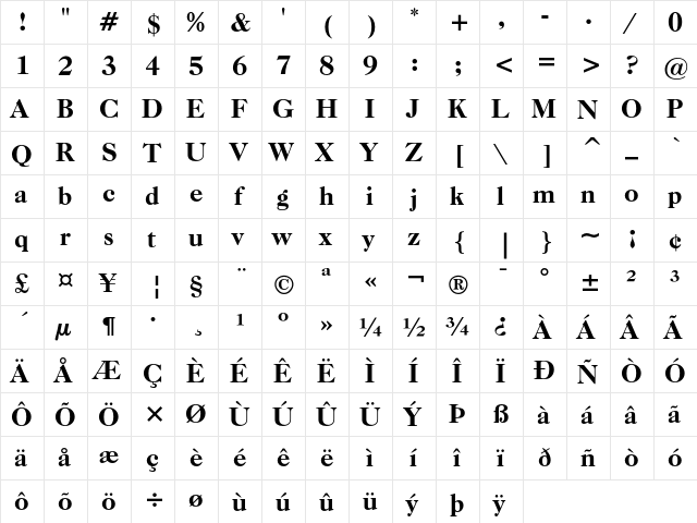 Caslon Old Face Heavy font glyphpreview