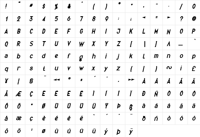 Quirkus Bold Italic font glyphpreview