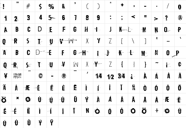 Trash Zydego Regular font glyphpreview