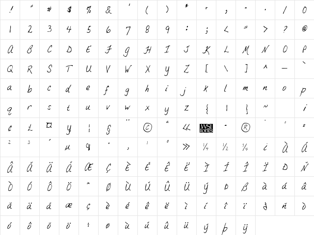 BrandysHand Regular font glyphpreview