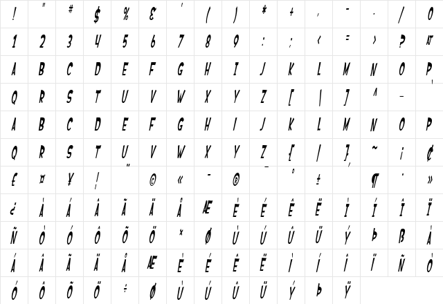 SF Ferretopia Oblique font glyphpreview