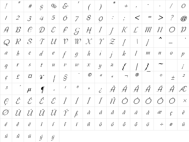 Safrole Oblique font glyphpreview