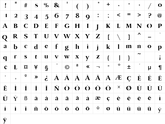 DanmarkURWTExtBol Regular font glyphpreview