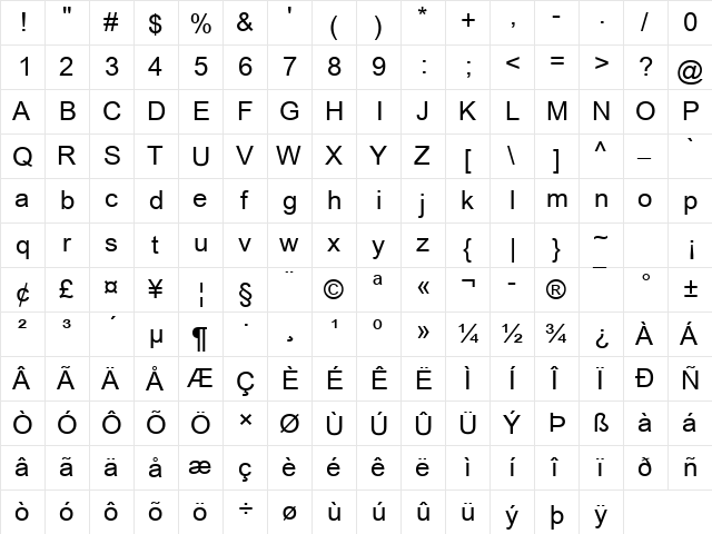 Arial Unicode MS Regular font glyphpreview