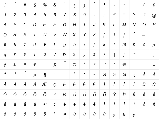 Utsaah Italic font glyphpreview