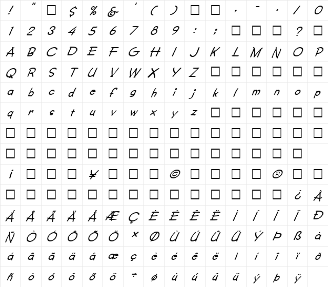 FZ JAZZY 34 ITALIC Normal font glyphpreview