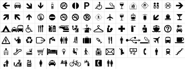 Travelcons Regular font glyphpreview