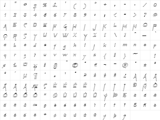 TabletHollowExtended Italic font glyphpreview