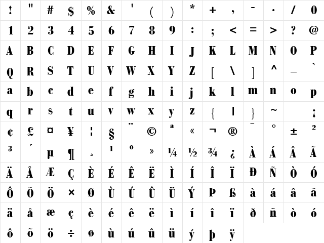 Bodoni Recut BlackCondensed SSi Normal font glyphpreview