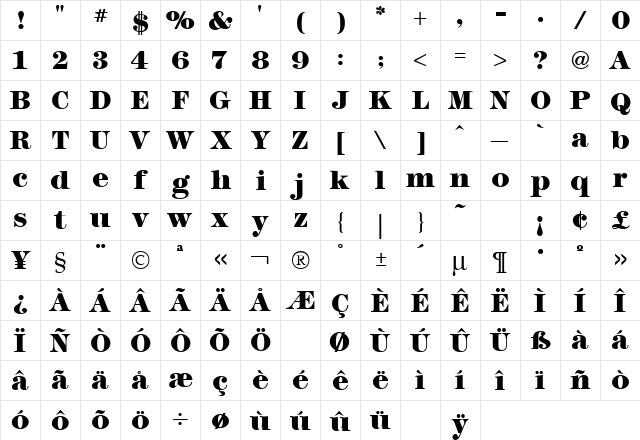 Modern No. 216 Heavy Regular font glyphpreview