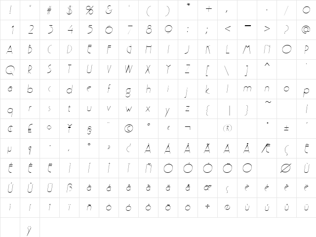 Parisian SF Italic font glyphpreview