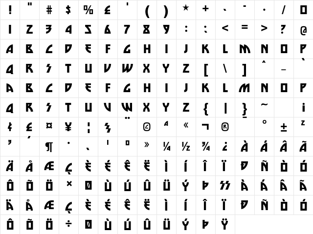 Die Nasty Regular font glyphpreview