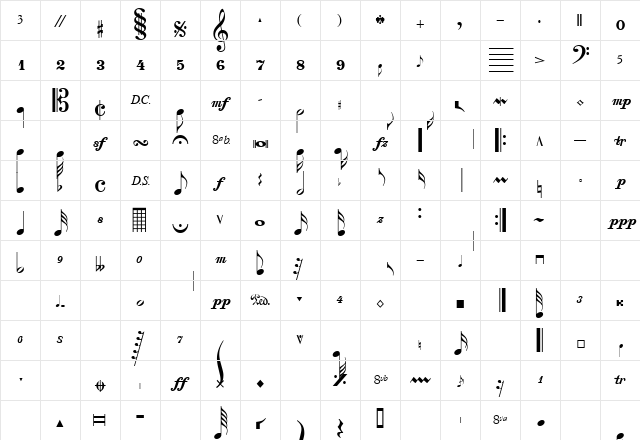 SaxNViolinsSSK Regular font glyphpreview