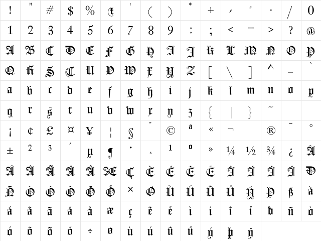 Fleischmann Gotisch PT Regular font glyphpreview