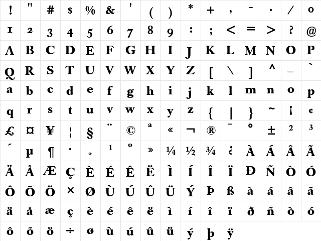 Caslon Book BE Bold Oldstyle Figures font glyphpreview