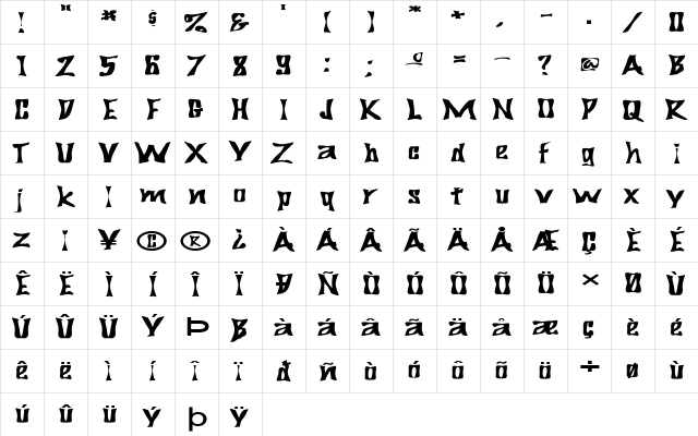 FZ WARPED 29 EX Normal font glyphpreview