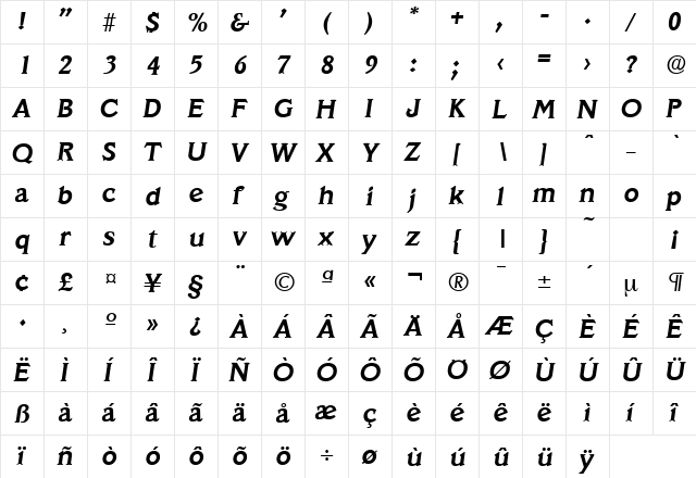 Veracruz-Serial BoldItalic font glyphpreview