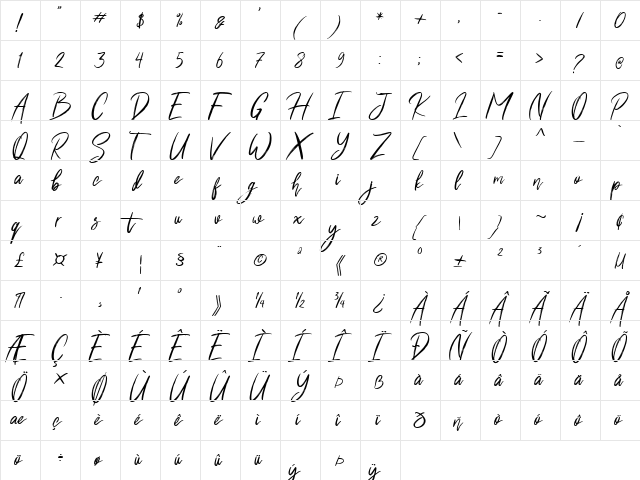 Shutten Reason Free Regular font glyphpreview
