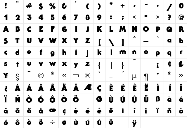 Serif Gothic Black Regular font glyphpreview