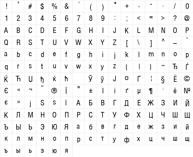 AGLettericaCondensed Roman font glyphpreview