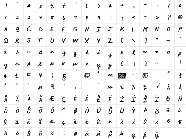ArronsHand Bold font glyphpreview