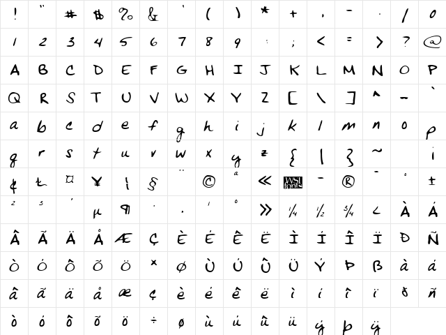 VansHand Regular font glyphpreview
