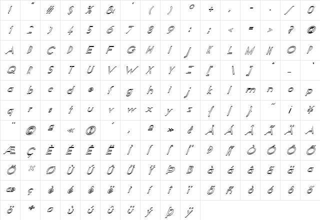 FZ BASIC 19 HOLLOW ITALIC Normal font glyphpreview