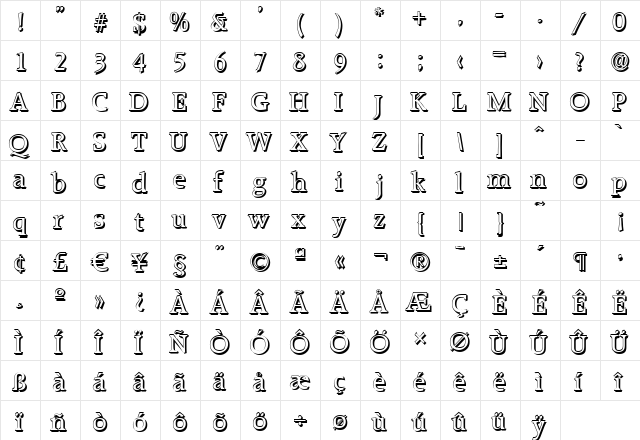 AliBeckerShadow Regular font glyphpreview