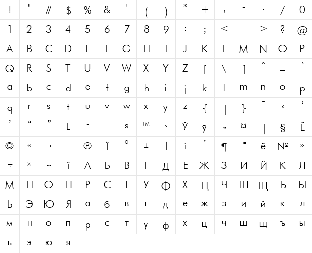 FuturaLight Light font glyphpreview