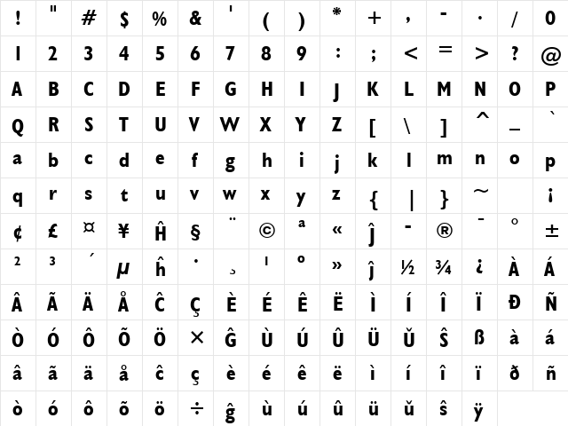 Humanst521 Cn BT Eo Bold font glyphpreview