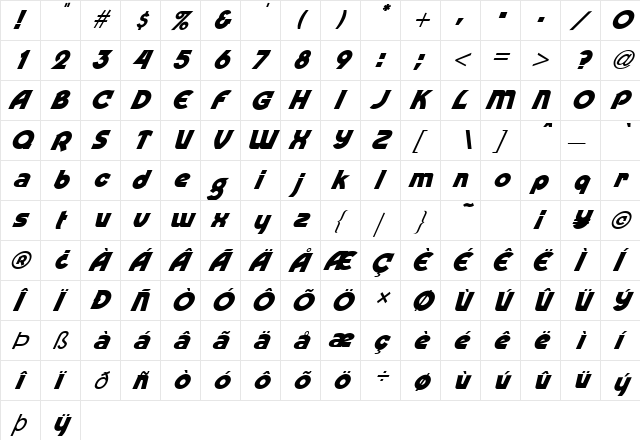 FZ JAZZY 52 ITALIC Normal font glyphpreview