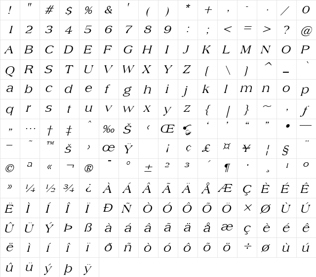 Broadsheet LDO Italic font glyphpreview