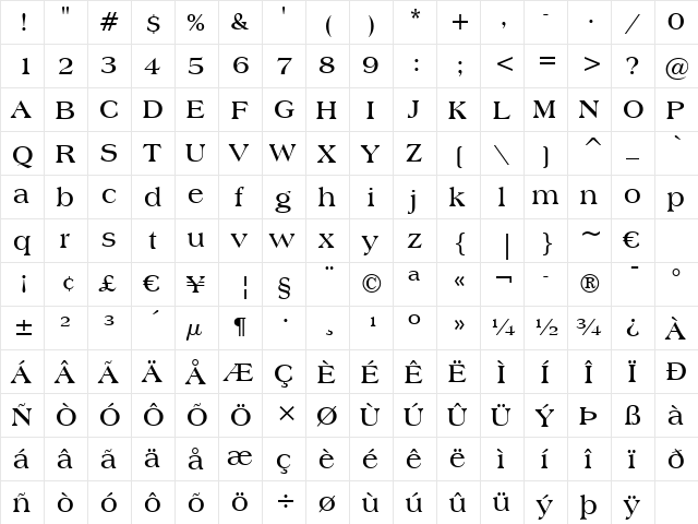 Americana BT Bold font glyphpreview