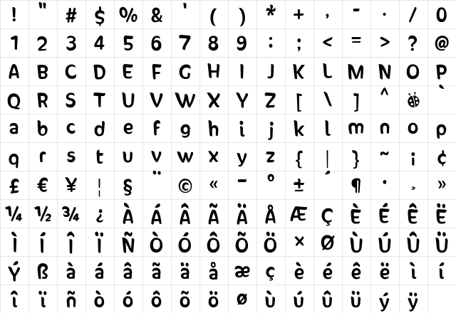 SunnySide Regular font glyphpreview