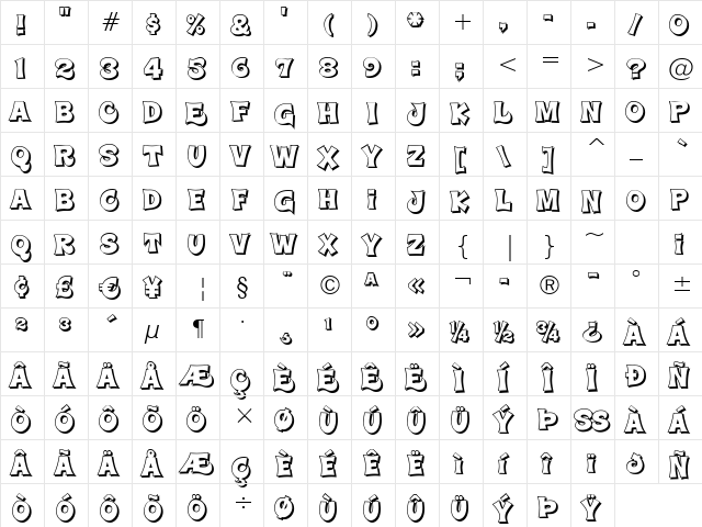 Super Delicious BTN Shadow Regular font glyphpreview