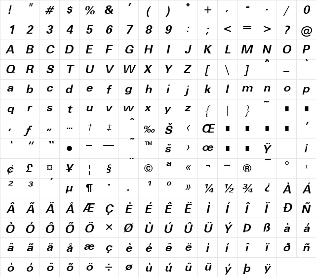 Unv Bold Italic font glyphpreview