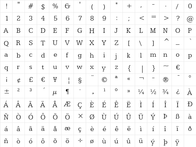 Egyptian505 Lt BT Light font glyphpreview