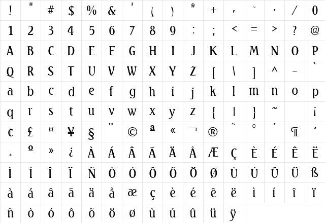 Seabird Light SF Regular font glyphpreview