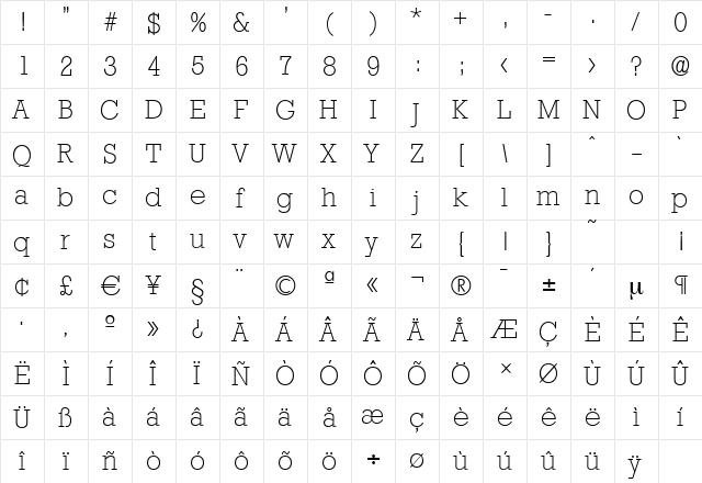 StaffordSerial-Xlight Regular font glyphpreview