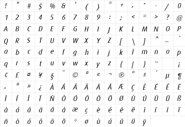 Dax-Italic Regular font glyphpreview